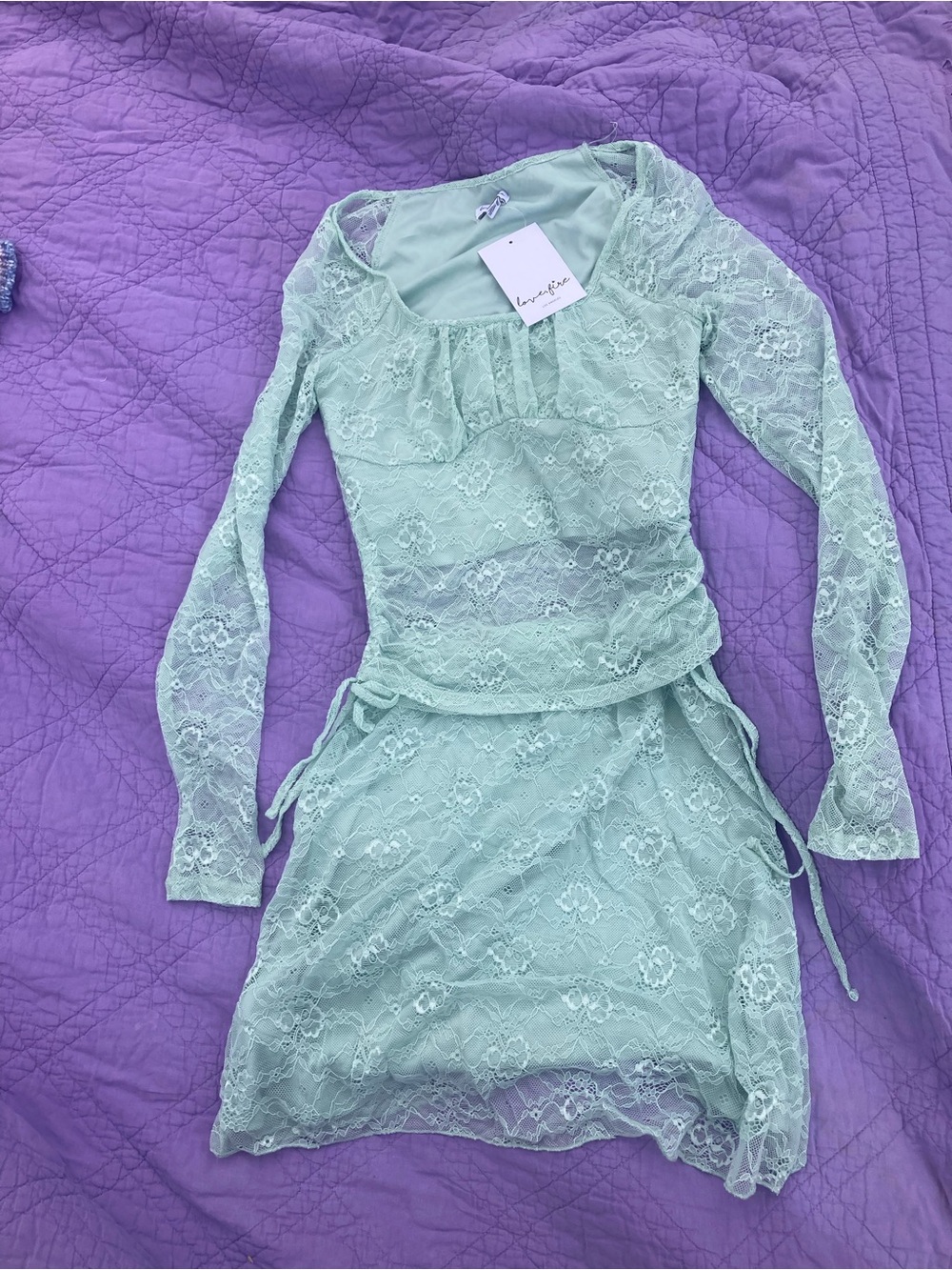 Mint Lace Long Sleeve Two Piece Set